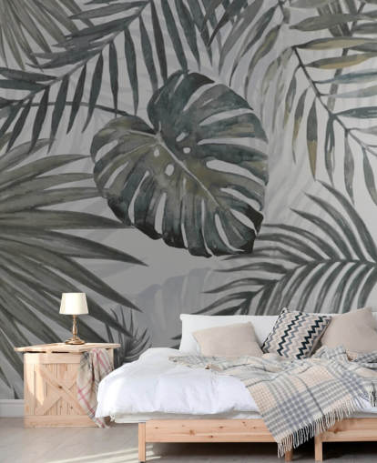 grey toned palm leaf wallpaper