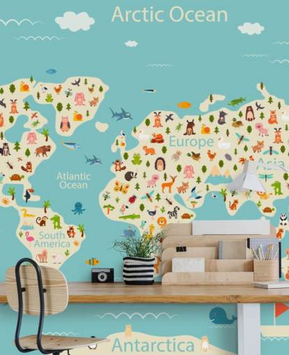 cute animals on kids world map wallpaper cute animals on kids world map wallpaper