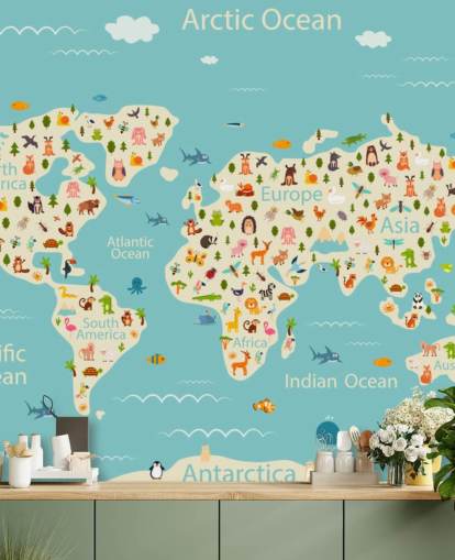 animais fofos no papel de parede do mapa mundial infantil animais fofos no papel de parede do mapa mundial infantil