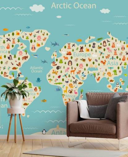 cute animals on kids world map wallpaper cute animals on kids world map wallpaper