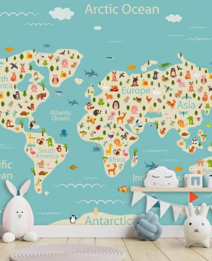 animais fofos no papel de parede do mapa mundial infantil animais fofos no papel de parede do mapa mundial infantil
