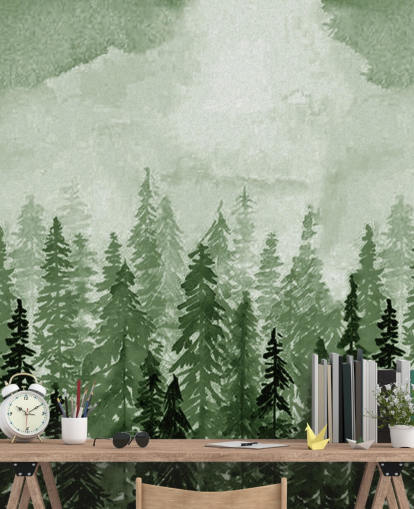 carta da parati acquerello alberi dipinti