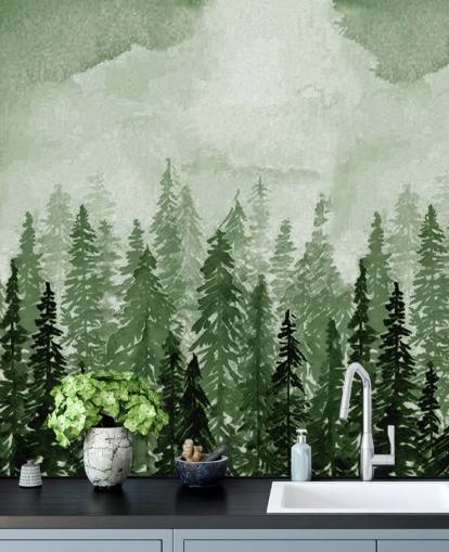 papel pintado de árboles pintados de acuarela papel pintado de árboles pintados de acuarela