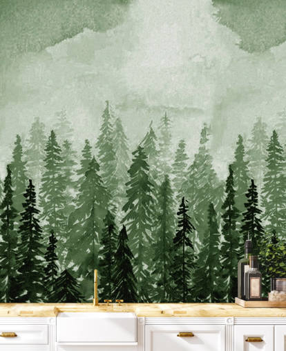 carta da parati acquerello alberi dipinti