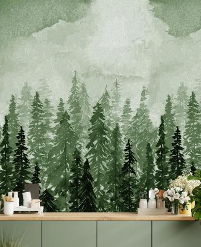 carta da parati acquerello alberi dipinti