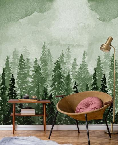 aquarel geschilderde bomen behang