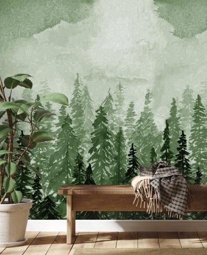 papier peint arbres peints à l'aquarelle