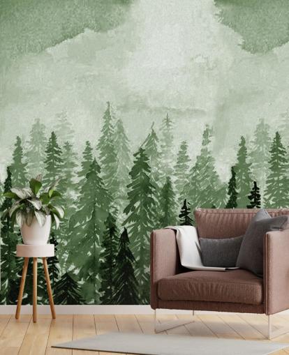 carta da parati acquerello alberi dipinti