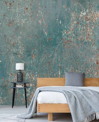 papier peint industriel bleu et cuivre appelé Industrial Grunge pour les chambres, les bars et les cuisines