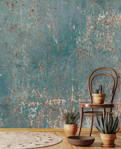 mural de papel de parede industrial azul e cobre chamado Industrial Grunge para quartos, bares e cozinhas