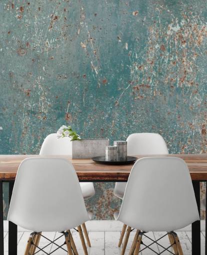 mural de papel pintado industrial azul y cobre llamado Industrial Grunge para dormitorios, bares y cocinas