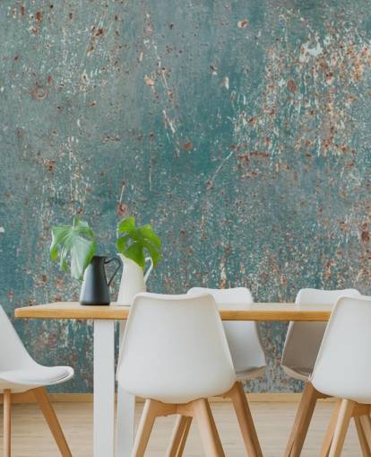 mural de papel pintado industrial azul y cobre llamado Industrial Grunge para dormitorios, bares y cocinas