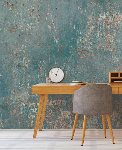 blauwe en koperen industriële behangmuurschildering genaamd Industrial Grunge voor slaapkamers, bars en keukens