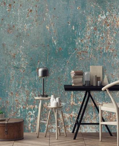 carta da parati industriale blu e rame chiamata Industrial Grunge per camere da letto, bar e cucine