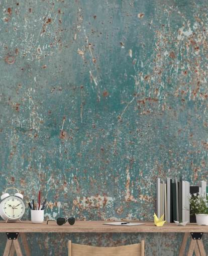 mural de papel de parede industrial azul e cobre chamado Industrial Grunge para quartos, bares e cozinhas