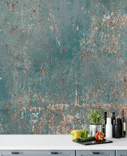 papier peint industriel bleu et cuivre appelé Industrial Grunge pour les chambres, les bars et les cuisines