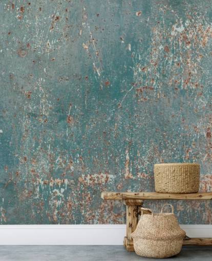 blauwe en koperen industriële behangmuurschildering genaamd Industrial Grunge voor slaapkamers, bars en keukens blauwe en koperen industriële behangmuurschildering genaamd Industrial Grunge voor slaapkamers, bars en keukens