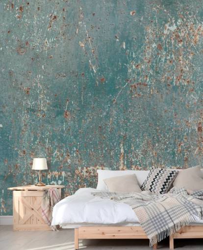 blue and copper industrial wallpaper mural called Industrial Grunge for bedrooms, bars and kitchens