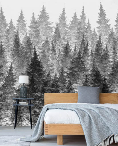 papier peint forêt noir et blanc