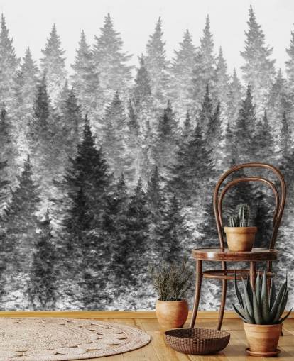 carta da parati foresta in bianco e nero