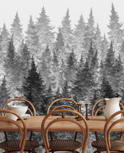 carta da parati foresta in bianco e nero