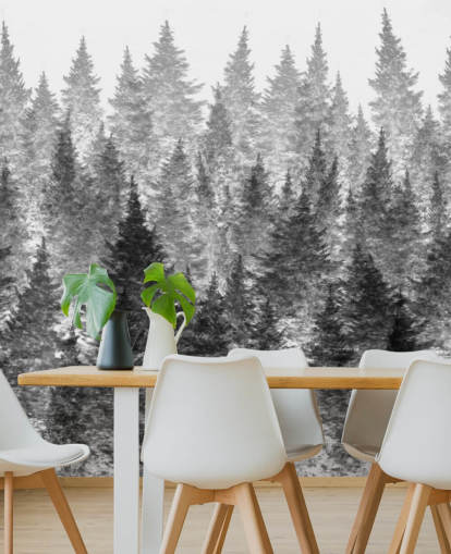 papel pintado bosque blanco y negro