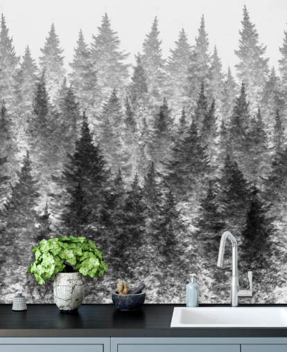 black and white forest wallpaper