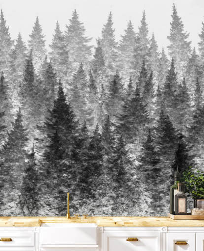 papel pintado bosque blanco y negro