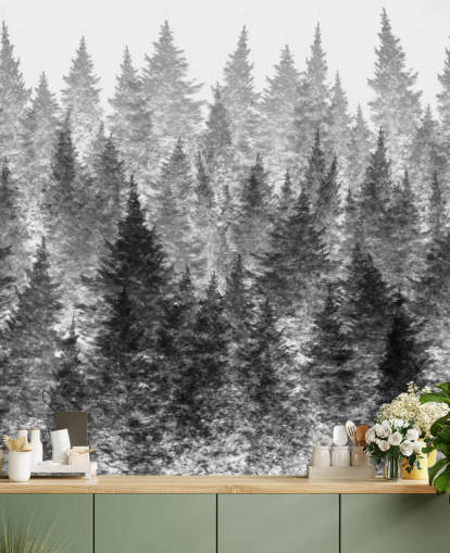 papel pintado bosque blanco y negro