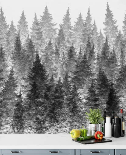 black and white forest wallpaper