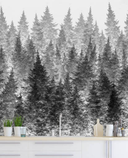 papel pintado bosque blanco y negro