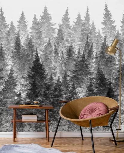 black and white forest wallpaper