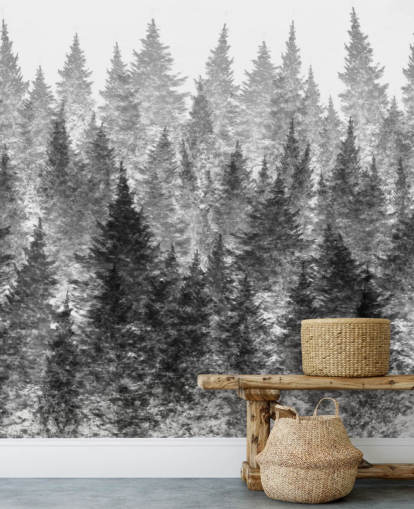 black and white forest wallpaper