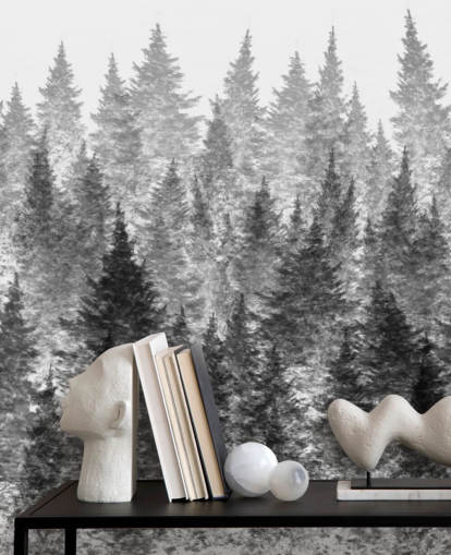 black and white forest wallpaper