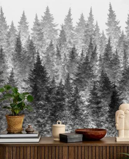 papel pintado bosque blanco y negro