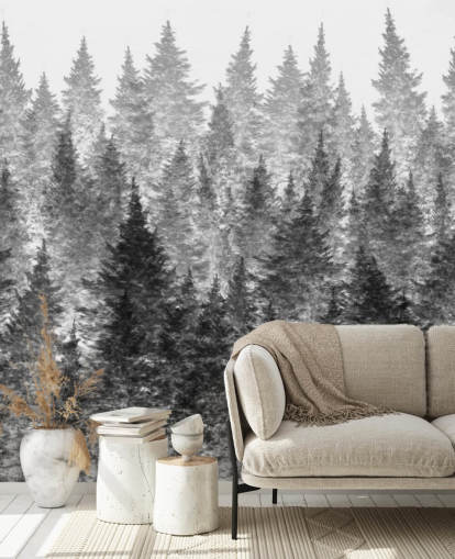 papel de parede floresta preto e branco