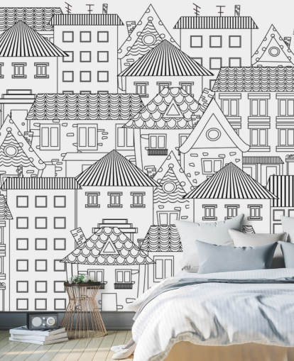 papier peint maisons griffonnées
