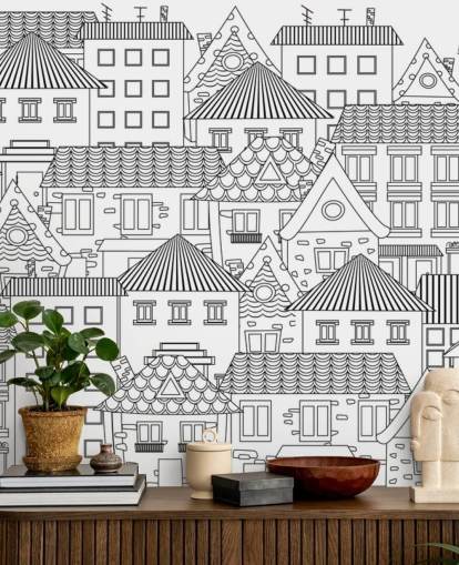 papier peint maisons griffonnées