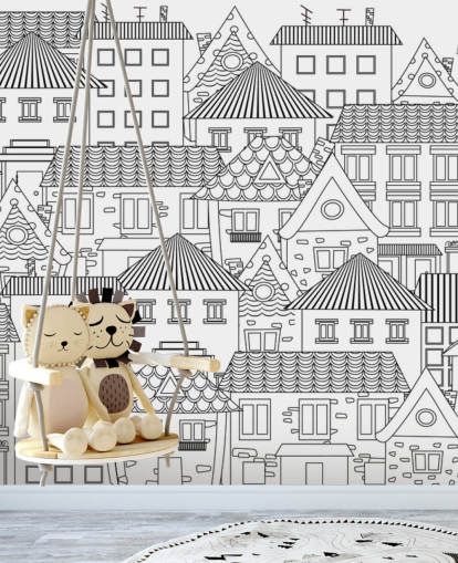 papier peint maisons griffonnées