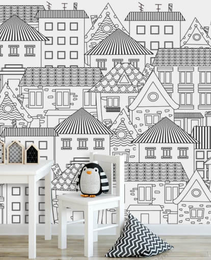 papier peint maisons griffonnées