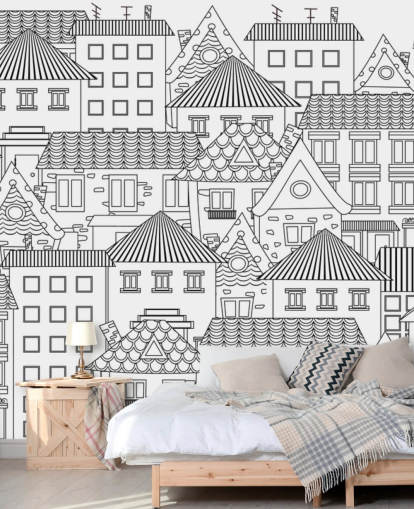 casas rabiscadas papel de parede