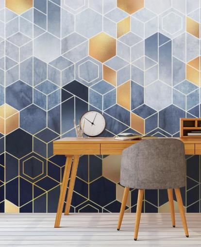 papier peint hexagones bleu marine et doré papier peint hexagones bleu marine et doré