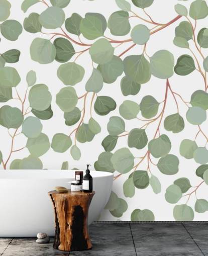 papier peint feuilles vert sauge