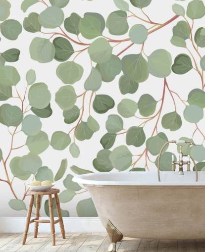 saliegroene bladeren behang