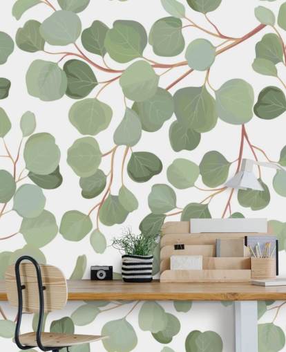 papier peint feuilles vert sauge