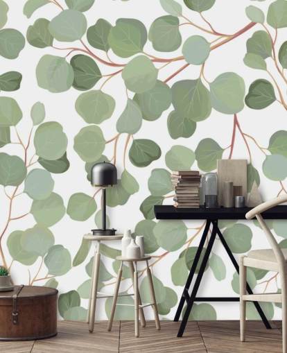 sage green leaves wallpaper