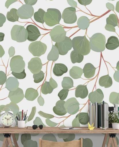 papier peint feuilles vert sauge