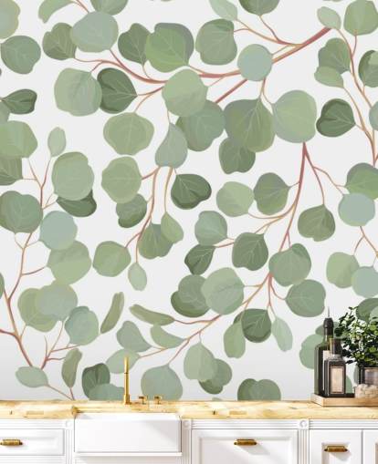 sage green leaves wallpaper
