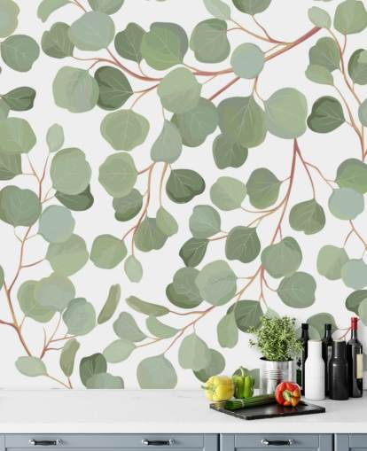 saliegroene bladeren behang