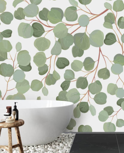 saliegroene bladeren behang